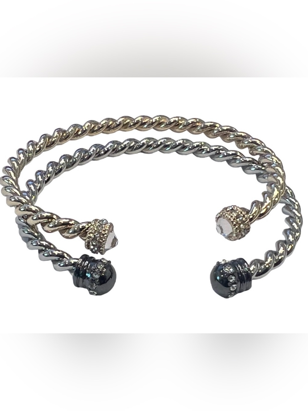 WHITE HOUSE BLACK MARKET GOLDTONE SILVER TWISTED ROPE STONE CUFF BRACLET BANGLE